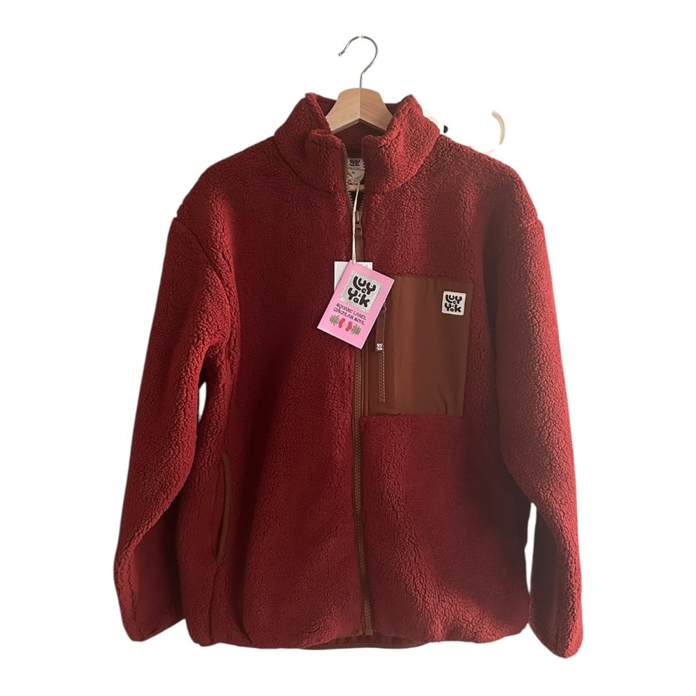 BNWT Lucy & Yak Red Sherpa Fleece Jacket with Brown Pocket
